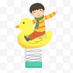 儿童骑图片_在公园骑玩具鸭子的男孩免抠PNG素