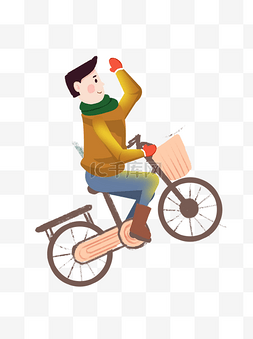手绘卡通男孩骑着自行车元素