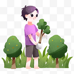 植树节拿着小树苗的男孩插画