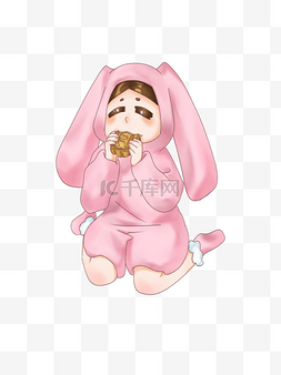 小白兔吃月饼图片_中秋节兔子装女孩吃月饼插画