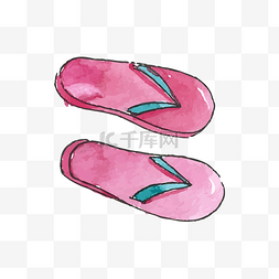 夏季水彩手绘拖鞋矢量