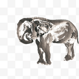 温和的大象水墨画PNG免抠素材