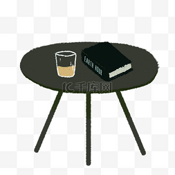 咖啡书桌图片_手绘黑色桌子书本饮料