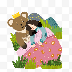 绿色世界图片_抱着小熊睡觉的小女孩