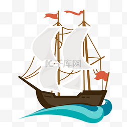 卡通白色帆船图片_手绘卡通海浪上航线的帆船