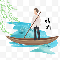 绿色划船图片_清明节划船的小男孩