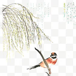 孤独的老者图片_柳树与小鸟水墨画PNG免抠素材