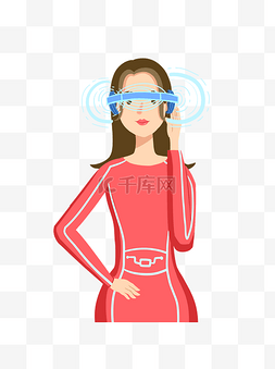 带着VR眼镜的时尚女性