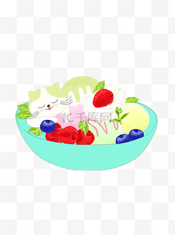 盆里的水果猫咪元素设计