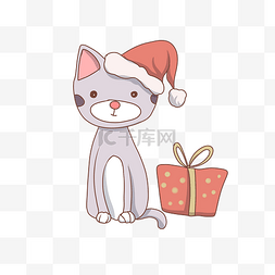 猫咪戴圣诞帽插画