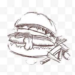 手绘线描汉堡包插画