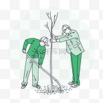 植树节劳动挖坑种小树绿色系