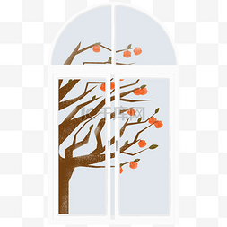 树的插图图片_卡通手绘霜降寒露节气窗外的柿子