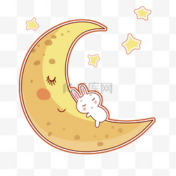 手绘月亮睡觉图片_手绘睡眠日兔子插画