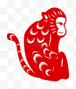 红色猴子剪纸插画
