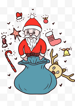 圣诞素材免费下载图片_手绘插画圣诞老人和他的礼物
