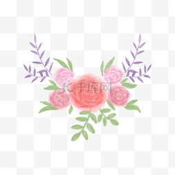 水彩玫瑰装饰花环PNG