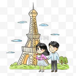 巴黎半岛图片_世界旅游日出游卡通手绘Q版法国