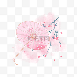 粉红古风花卉水彩雨伞