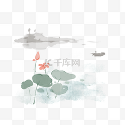 清新水墨图片_中国风水彩水墨莲花山水画