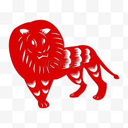 狮子的剪纸图片_红色狮子剪纸插画