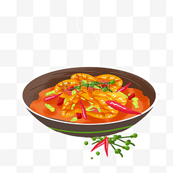 火锅锅底红汤图片_特色美味干锅虾手绘