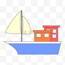 卡通航海帆船插画