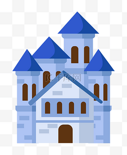 蓝色屋顶图片_立体蓝色城堡插画