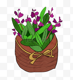 紫色花朵盆栽插画