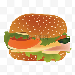 芝麻插画图片_手绘可口的汉堡包插画