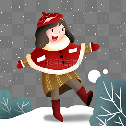 披肩红色图片_大寒看雪的小女孩