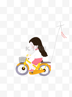 骑自行车女生图片_卡通小清新骑自行车放风筝的女孩