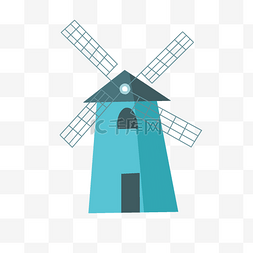 大风车风车图片_蓝色的荷兰大风车