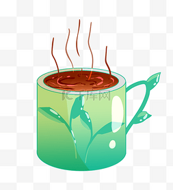 绿叶花纹咖啡杯插画