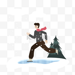 滑冰户外图片_卡通风滑冰的男人
