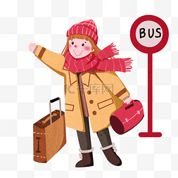 红色的手提包图片_春运车站等车的小女孩