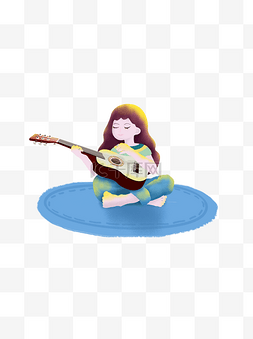 坐在地毯图片_坐在地毯上欢快弹吉他的女孩元素