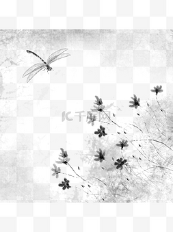 植物小菊花图片_可商用水墨风中国风昆虫蜻蜓植物