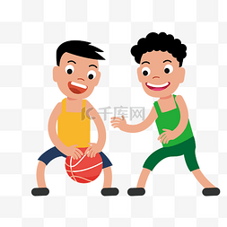 手绘卡通的男图片_打篮球的男孩子矢量免抠图