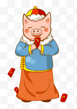 手绘卡通猪猪元素图片_新年新年习俗小猪拜年PNG素材