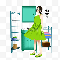 女孩绿裙子图片_妇女节绿裙子插画