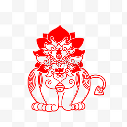 红色手绘狮子剪纸