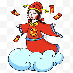 卡通撒钱钱图片_插画风格古装财神撒钱卡通手绘插