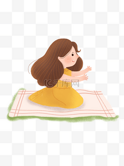 卡通小地毯图片_小清新坐在毯子上的小女孩可商用