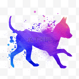 蓝紫粉水彩笔触小猫图案