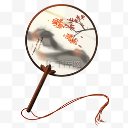 手绘扇子中国风图片_中国古风红花团扇