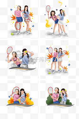 插画蝴蝶女孩图片_网球公开赛网球和女孩