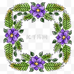 鲜花边框紫色图片_水彩创意鲜花边框