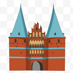 著名建筑卡通图片_橘色城堡建筑插画