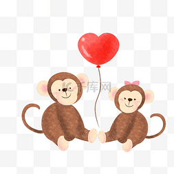 可爱的猴子素材图片_手绘动物情人节插画